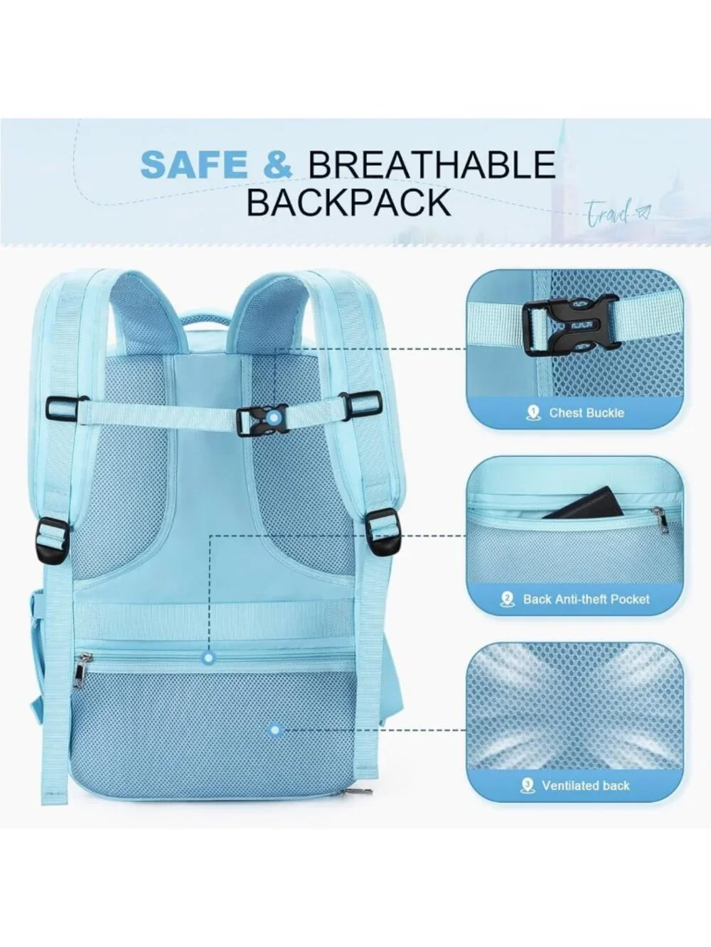Versatile Travel Backpack for Laptop, Shoe Compartment, Lightweight, Waterproof